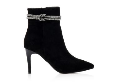 Μποτάκια μαύρα σουέτ με ιδιαίτερο λουράκι από στρας ΜΑΥΡΟ - Tsoukalas - 