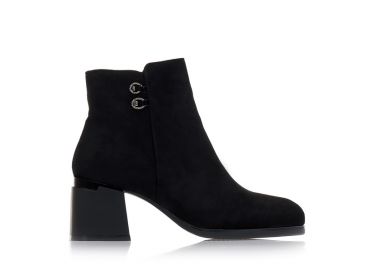 Μποτάκια μαύρα σουέτ με ιδιαίτερο τακούνι ΜΑΥΡΟ - Tsoukalas - 