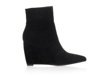 Μποτάκια μαύρα σουέτ με ιδιαίτερο τακούνι μυτερά ΜΑΥΡΟ - Tsoukalas - 