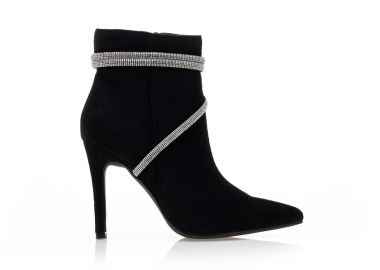 Μποτάκια μαύρα σουέτ με λουράκια από στρας ΜΑΥΡΟ - Tsoukalas - 