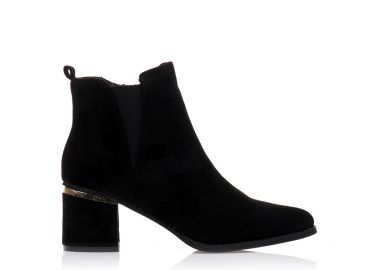 Μποτάκια μαύρα σουέτ με μεταλλική λεπτομέρεια στο τακούνι ΜΑΥΡΟ - Tsoukalas - 