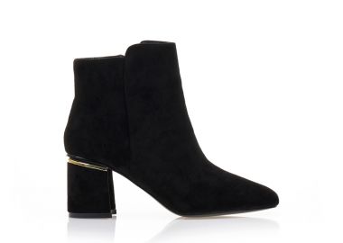 Μποτάκια μαύρα σουέτ με μεταλλική λεπτομέρεια στο τακούνι ΜΑΥΡΟ - Tsoukalas - 
