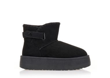 Μποτάκια μαύρα σουέτ με πλεκτό σχέδιο ΜΑΥΡΟ - Tsoukalas - 