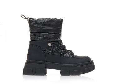 Μποτάκια μαύρα υφασμάτινα και δερματίνη με εξωτερικές ραφές και κορδόνια ΜΑΥΡΟ - Tsoukalas - 