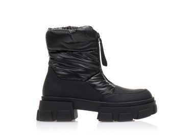 Μποτάκια μαύρα υφασμάτινα και δερματίνη με φερμουάρ και εξωτερικές ραφές ΜΑΥΡΟ - Tsoukalas - 