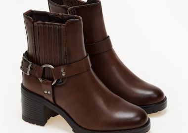 Μποτάκια με χοντρό τακούνι - Καφέ - Issue - 