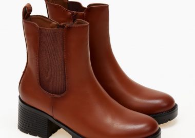 Μποτάκια με χοντρό τακούνι και λάστιχο στο πλάι - Κάμελ - Issue - 