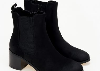 Μποτάκια με χοντρό τακούνι και suede υφή - Μαύρο - Issue - 