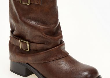 Μποτάκια με εφέ γκέτας και διακοσμητικά ζωνάκια - Κάμελ - Issue - 