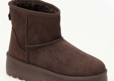 Μποτάκια με γούνα και ψηλή σόλα - Καφέ - Issue - 