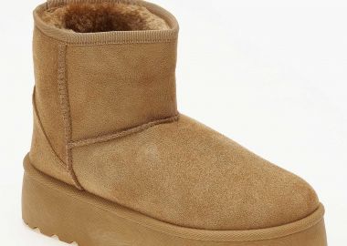 Μποτάκια με γούνα και ψηλή σόλα - Κάμελ - Issue - 