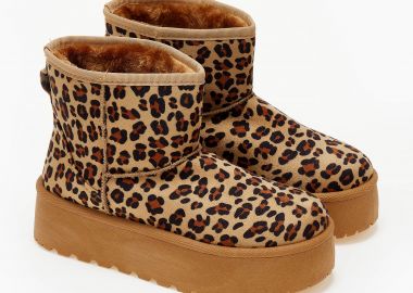Μποτάκια με γούνα και ψηλή σόλα - Λεοπάρ - Issue - 