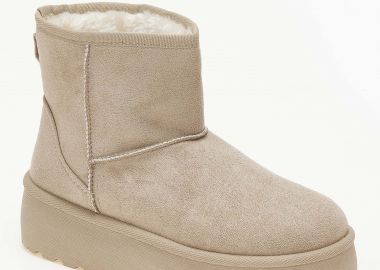 Μποτάκια με γούνα και ψηλή σόλα - Μπεζ - Issue - 