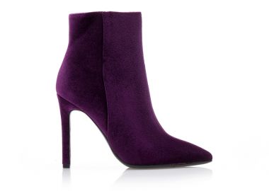 Μποτάκια μωβ βελούδινα με φερμουάρ μυτερά ΜΩΒ - Tsoukalas - 