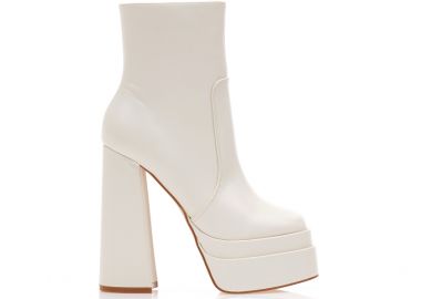 Μποτάκια μπεζ δερματίνη δίπατα με φερμουάρ ΜΠΕΖ - Tsoukalas - 