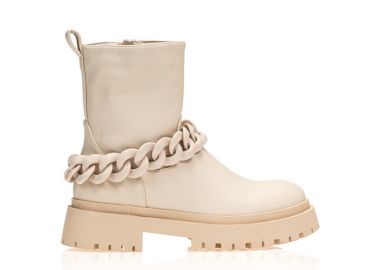 Μποτάκια μπεζ δερματίνη με διακοσμητική αλυσίδα ΜΠΕΖ - Tsoukalas - 