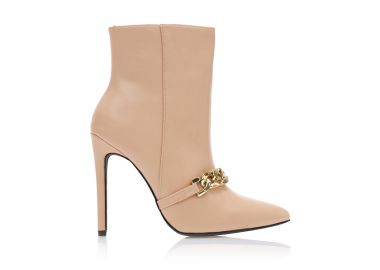Μποτάκια μπεζ δερματίνη με διακοσμητική αλυσίδα μυτερά ΜΠΕΖ - Tsoukalas - 