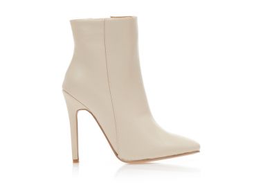 Μποτάκια μπεζ δερματίνη με φερμουάρ και τετράγωνο τελείωμα ΜΠΕΖ - Tsoukalas - 