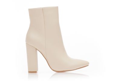 Μποτάκια μπεζ δερματίνη με φερμουάρ μυτερά ΜΠΕΖ - Tsoukalas - 
