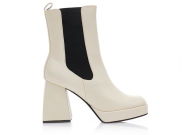 Μποτάκια μπεζ δερματίνη με λάστιχο και τετράγωνο τελείωμα ΜΠΕΖ - Tsoukalas - 