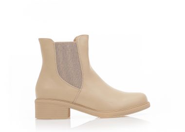 Μποτάκια μπεζ δερματίνη με λάστιχο στο πλάι ΜΠΕΖ - Tsoukalas - 