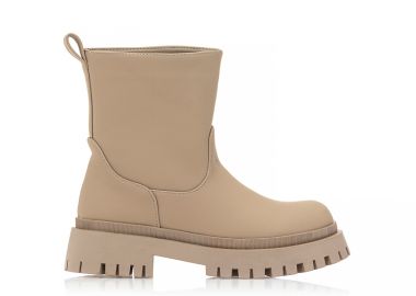 Μποτάκια μπεζ δερματίνη ΜΠΕΖ - Tsoukalas - 