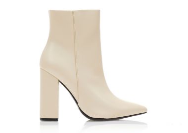 Μποτάκια μπεζ δερματίνη μυτερά με φερμουάρ ΜΠΕΖ - Tsoukalas - 