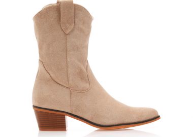 Μποτάκια μπεζ σουέτ cowboy με φερμουάρ ΜΠΕΖ - Tsoukalas - 