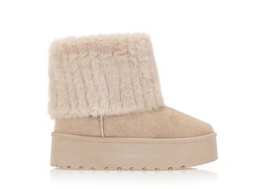 Μποτάκια μπεζ σουέτ δίπατα με γούνα ΜΠΕΖ - Tsoukalas - 