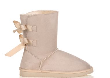 Μποτάκια μπεζ σουέτ με διακοσμητικά φιογκάκια ΜΠΕΖ - Tsoukalas - 