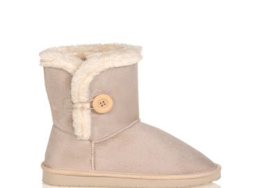 Μποτάκια μπεζ σουέτ με διακοσμητικό κουμπί ΜΠΕΖ - Tsoukalas - 