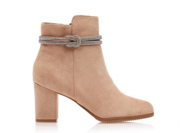 Μποτάκια μπεζ σουέτ με ιδιαίτερο λουράκι απο στρας ΜΠΕΖ - Tsoukalas - 