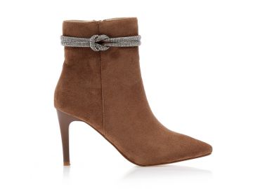 Μποτάκια μπεζ σουέτ με ιδιαίτερο λουράκι από στρας ΜΠΕΖ - Tsoukalas - 