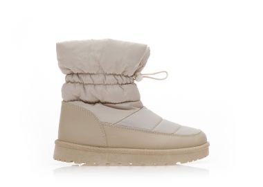 Μποτάκια μπεζ υφασμάτινα και δερματίνη με εξωτερικές ραφές και λάστιχο ΜΠΕΖ - Tsoukalas - 