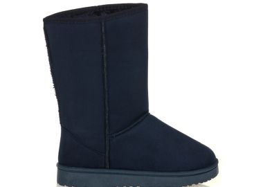 Μποτάκια μπλε σουέτ με εσωτερική γούνινη επένδυση ΜΠΛΕ - Tsoukalas - 