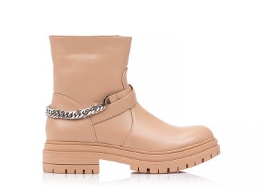 Μποτάκια nude δερματίνη με αλυσίδα και λουράκι NUDE - Tsoukalas - 