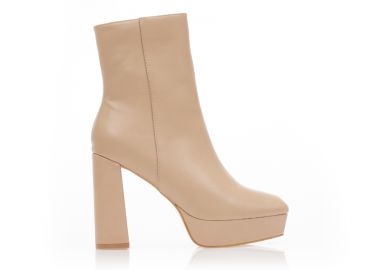Μποτάκια nude δερματίνη με φερμουάρ και τετράγωνο τελείωμα NUDE - Tsoukalas - 