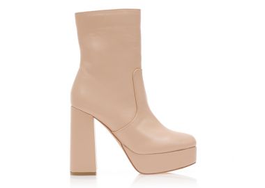 Μποτάκια nude δερματίνη με φιάπα και φερμουάρ NUDE - Tsoukalas - 