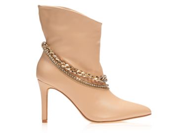 Μποτάκια nude δερματίνη μυτερά με αποσπώμενες αλυσίδες και στρας NUDE - Tsoukalas - 