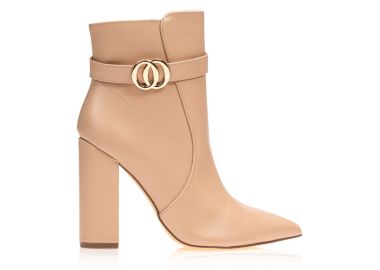 Μποτάκια nude δερματίνη μυτερά με χρυσή αγκράφα NUDE - Tsoukalas - 