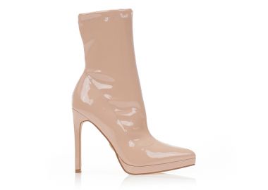 Μποτάκια nude λουστρίνι με φιάπα μυτερά NUDE - Tsoukalas - 