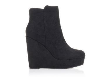 Μποτάκια πλατφόρμα μαύρα σουέτ με φερμουάρ ΜΑΥΡΟ - Tsoukalas - 