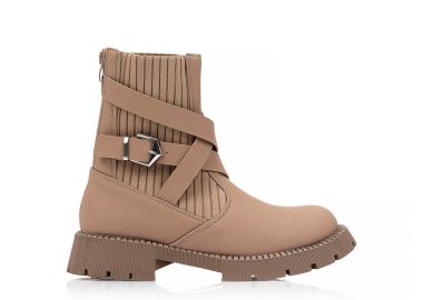 Μποτάκια πούρο δερματίνη με λάστιχο και διακοσμητικά λουράκια ΠΟΥΡΟ - Tsoukalas - 