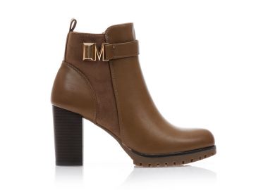 Μποτάκια πούρο δερματίνη με σουέτ λεπτομέρειες και αγκράφα ΠΟΥΡΟ - Tsoukalas - 