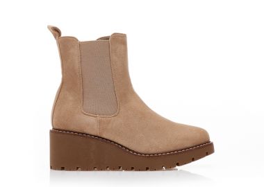 Μποτάκια πούρο πλατφόρμα σουέτ με λάστιχο και φερμουάρ ΠΟΥΡΟ - Tsoukalas - 