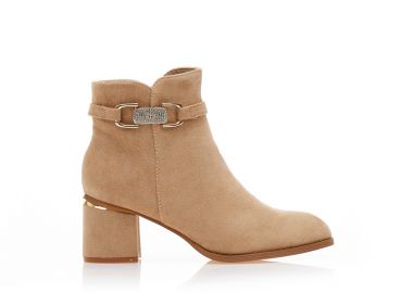 Μποτάκια πούρο σουέτ με χρυσή αγκράφα από στρας και λεπτομέρεια στο τακούνι ΠΟΥΡΟ - Tsoukalas - 