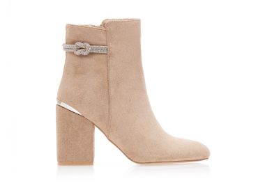 Μποτάκια πούρο σουέτ με διακοσμητικό λουράκι από στρας και μεταλλική λεπτομέρεια στο πίσω μέρος ΠΟΥΡΟ - Tsoukalas - 