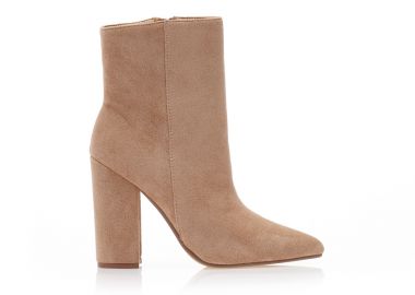 Μποτάκια πούρο σουέτ με φερμουάρ μυτερά ΠΟΥΡΟ - Tsoukalas - 