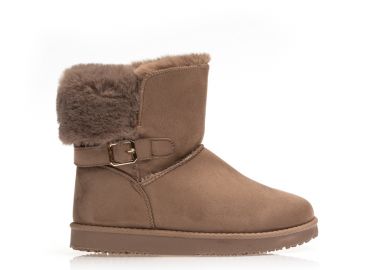 Μποτάκια πούρο σουέτ με γουνάκι και αγκράφα ΠΟΥΡΟ - Tsoukalas - 