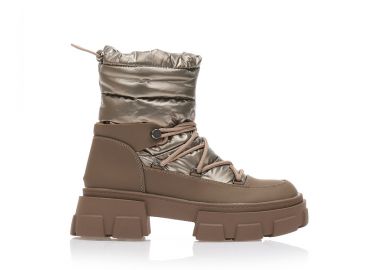 Μποτάκια πούρο υφασμάτινα και δερματίνη με εξωτερικές ραφές και κορδόνια ΠΟΥΡΟ - Tsoukalas - 